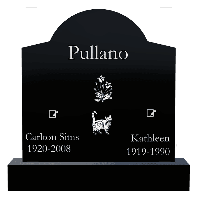 Curved Gable Laser-Etched Black Granite Headstone – Cat Flower preview