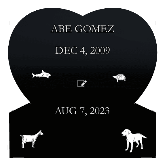 Heart Laser-Etched Black Granite Headstone – bird, dog and fish preview