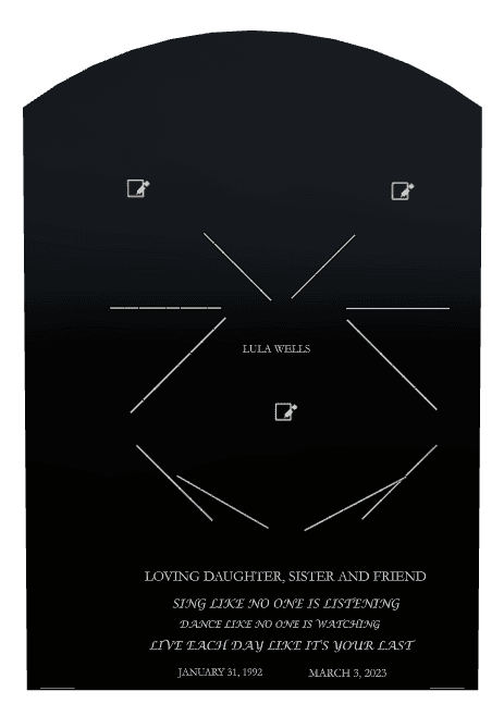 Curved Top Laser-Etched Black Granite Headstone – Daughter preview