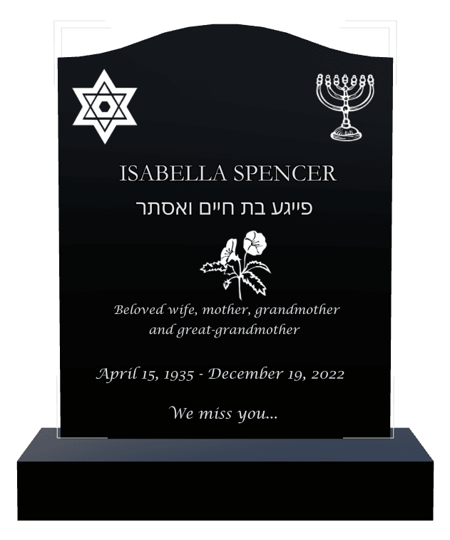 Serpentine Laser-Etched Black Granite Headstone – Cross Flower Headstone preview