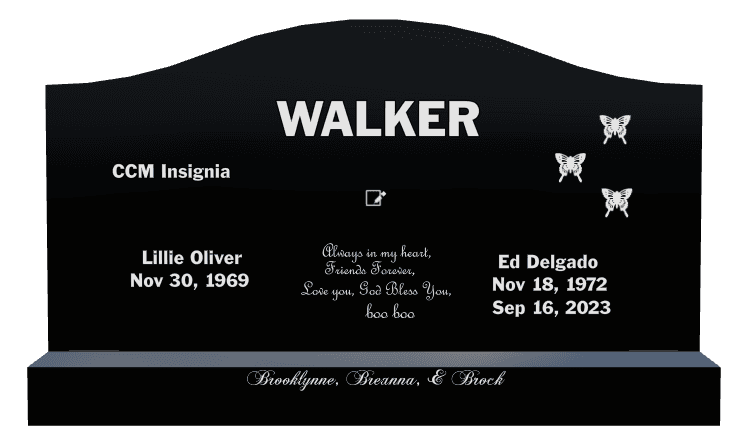 Serpentine Laser-Etched Black Granite Headstone – Butterflies preview