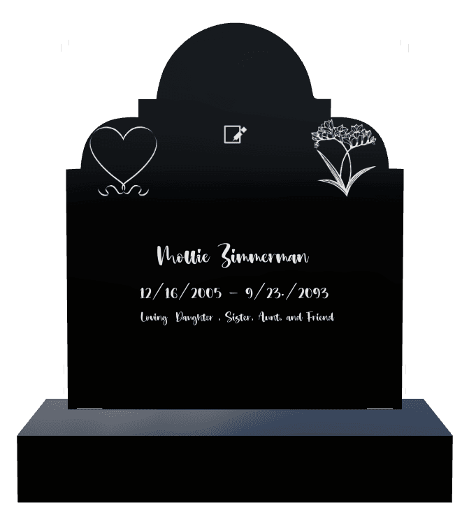 Laser-Etched Black Granite Headstone – Flower Heart preview