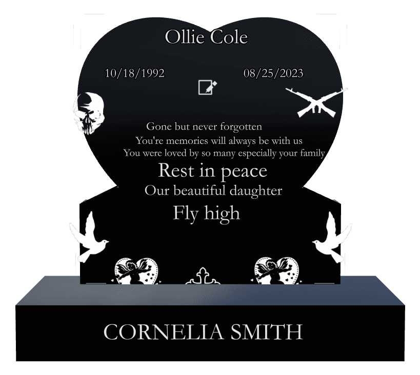 Heart Laser-Etched Black Granite Headstone – cross, dove and heart preview