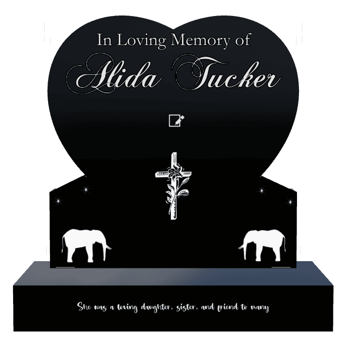 Heart Laser-Etched Black Granite Headstone – elephant preview