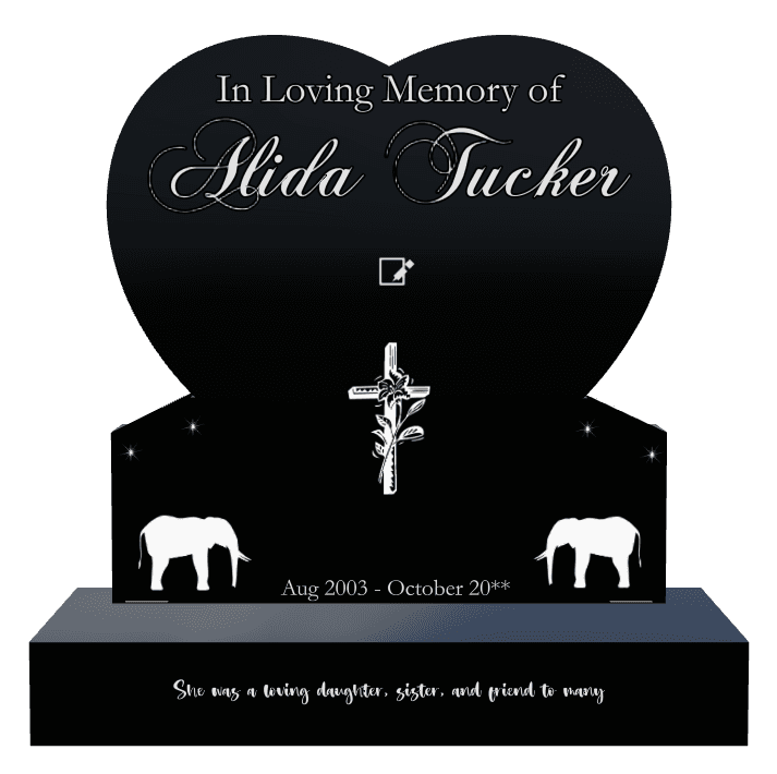 Heart Laser-Etched Black Granite Headstone – elephant preview