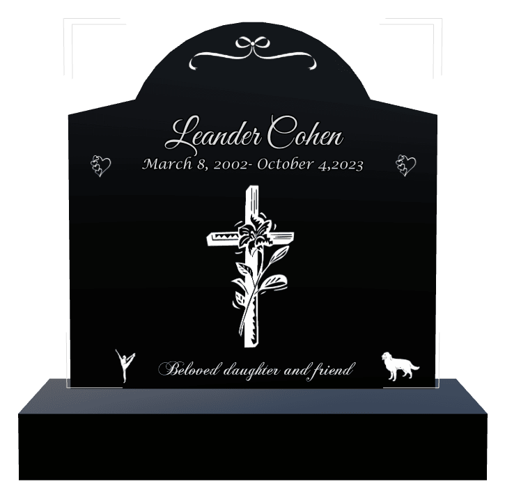 Curved Gable Laser-Etched Black Granite Headstone – Trust in The Lord With All Your Heart Headstone preview