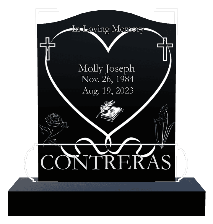 Serpentine Laser-Etched Black Granite Headstone – In Loving Memory preview