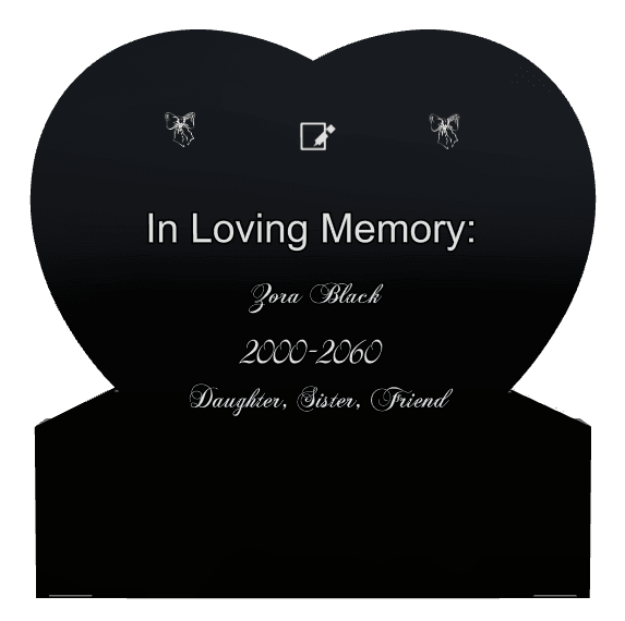 Heart Laser-Etched Black Granite Headstone – heart preview