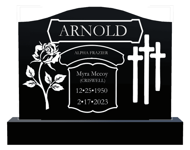Serpentine Laser-Etched Black Granite Headstone – Cross Flower preview