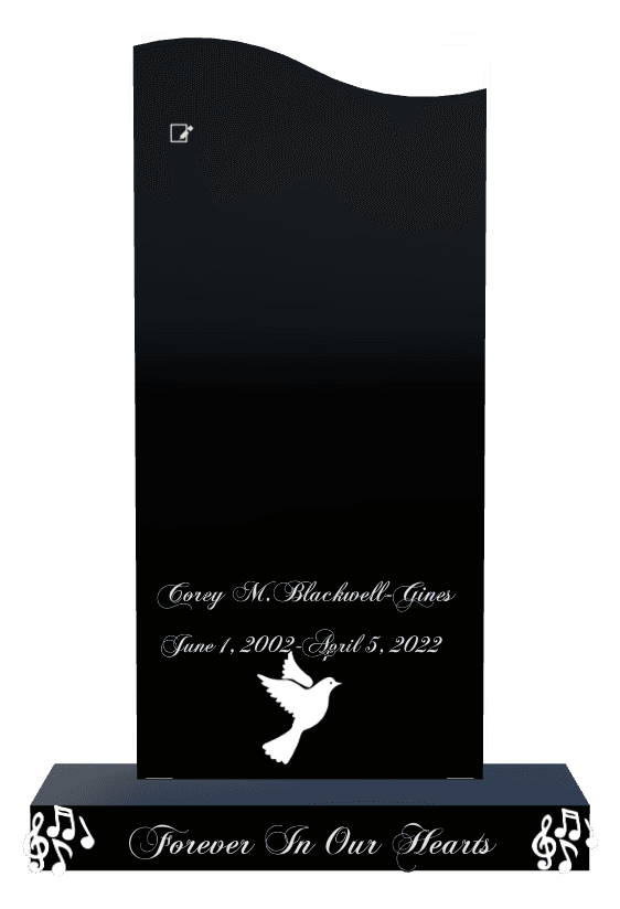 Left Wave Laser-Etched Black Granite Headstone – Forever in Our Hearts Headstone preview