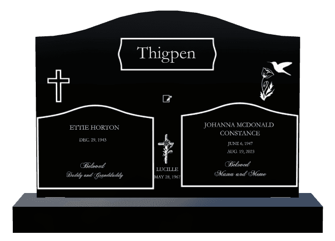 Serpentine Laser-Etched Black Granite Headstone – Bird Cross preview