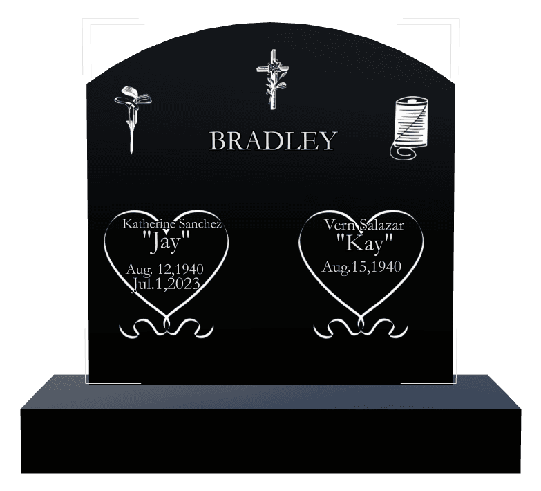 Curved Top Laser-Etched Black Granite Headstone – Heart preview