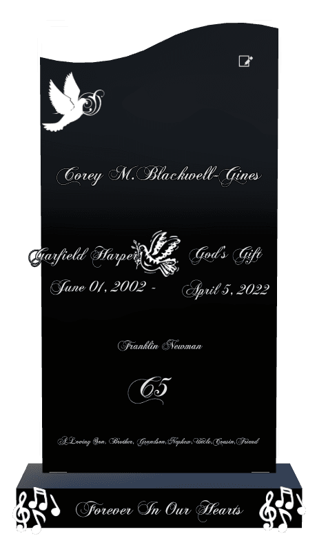 Right Wave Laser-Etched Black Granite Headstone – Forever in Our Hearts Headstone preview