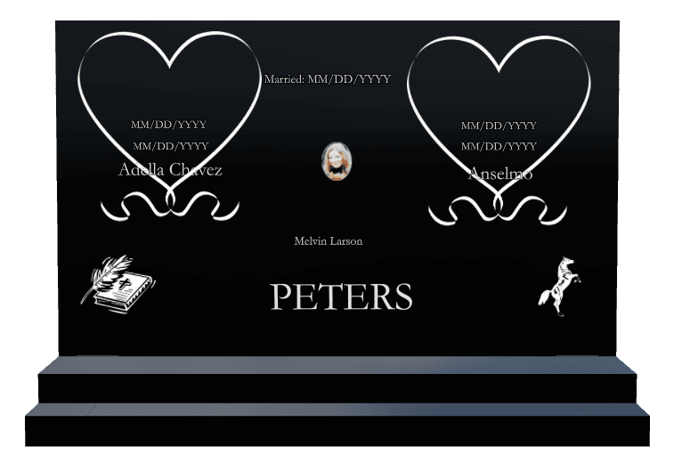 Square Laser-Etched Black Granite Headstone – Heart Horse preview