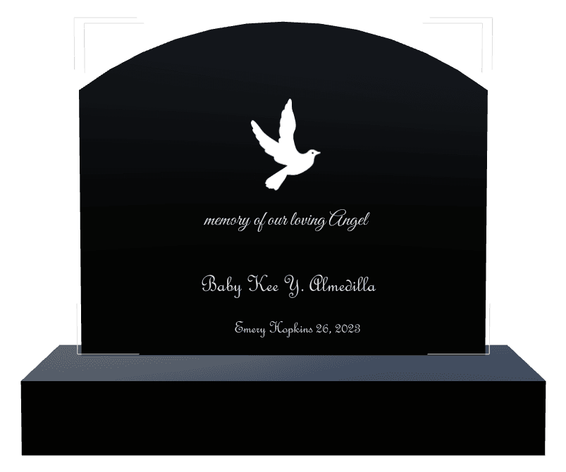 Curved Top Laser-Etched Black Granite Headstone – Dove Headstone preview