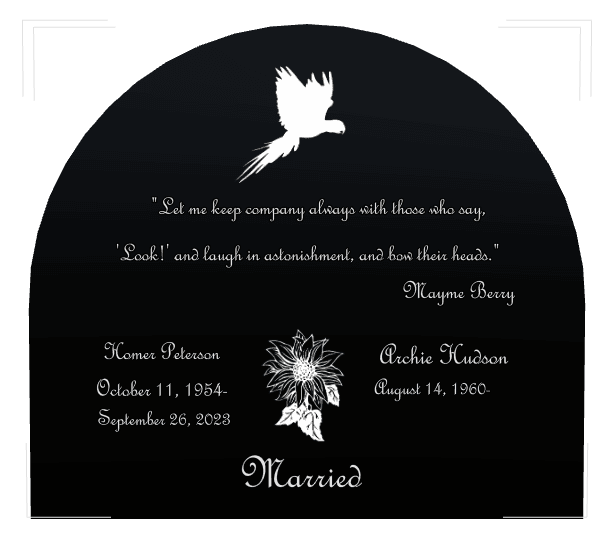 Half Round Laser-Etched Black Granite Headstone – Flower Parrot preview
