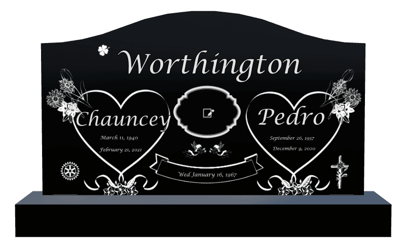 Serpentine Laser-Etched Black Granite Headstone – Flower Flowers preview