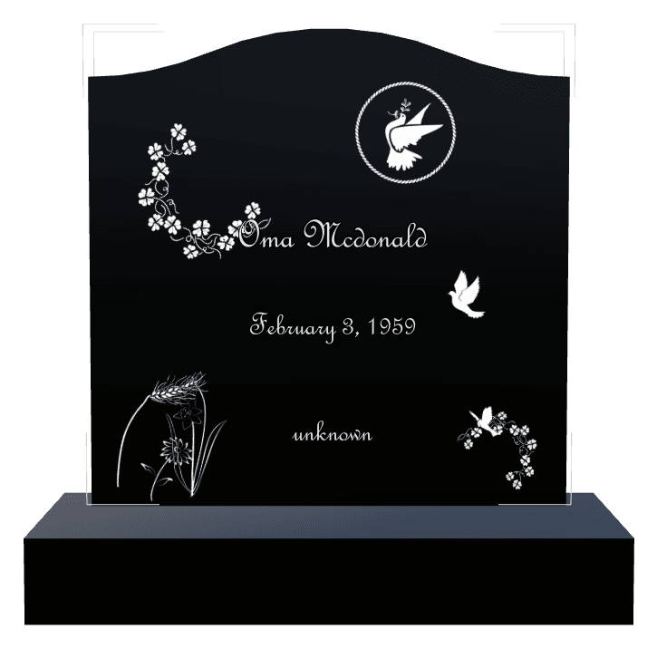 Serpentine Laser-Etched Black Granite Headstone – Birds Dove preview