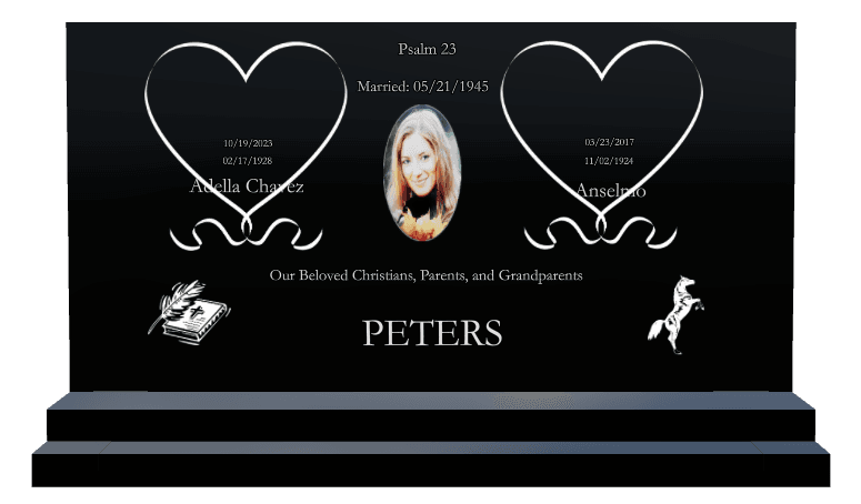 Square Laser-Etched Black Granite Headstone – Psalm 23 Headstone preview