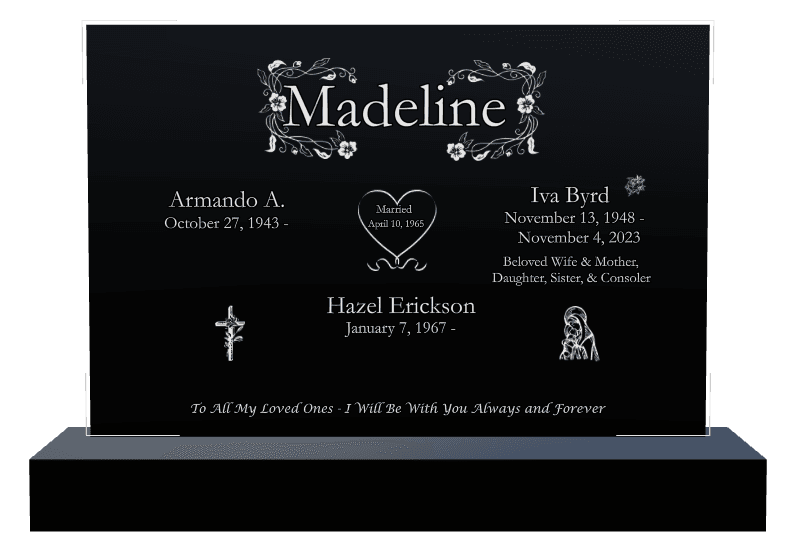 Square Laser-Etched Black Granite Headstone – Corinthians preview
