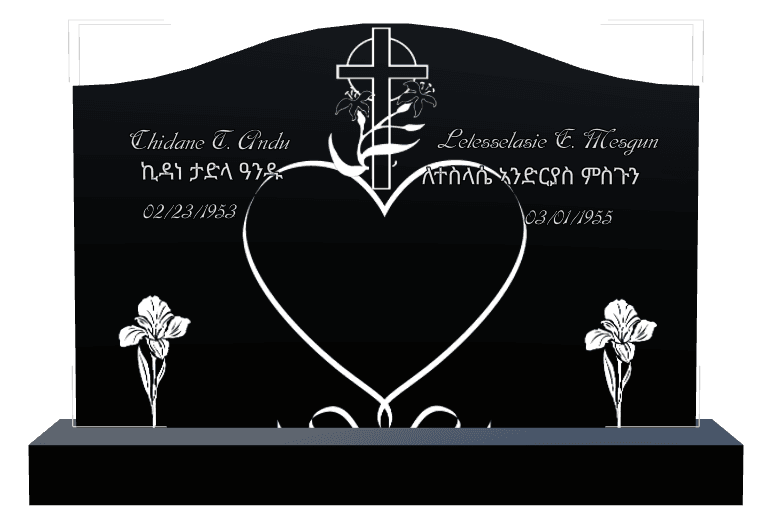 Serpentine Laser-Etched Black Granite Headstone – Flower Heart Headstone preview