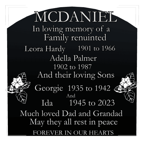 Curved Top Laser-Etched Black Granite Headstone – Much Loved preview