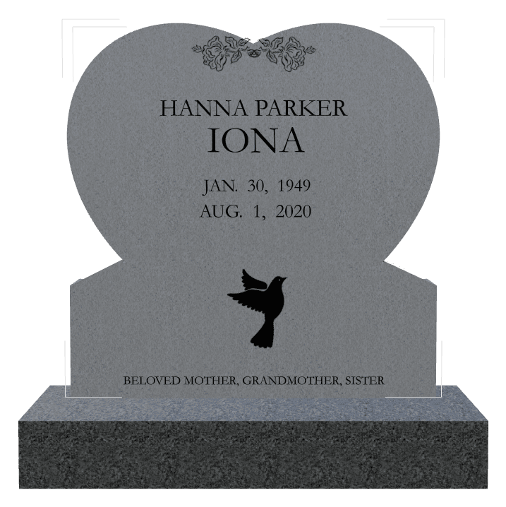 Heart Traditional Engraved Headstone – dove and flower preview