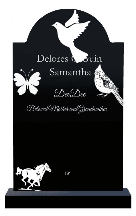 Laser-Etched Black Granite Headstone – Butterflies Dove preview
