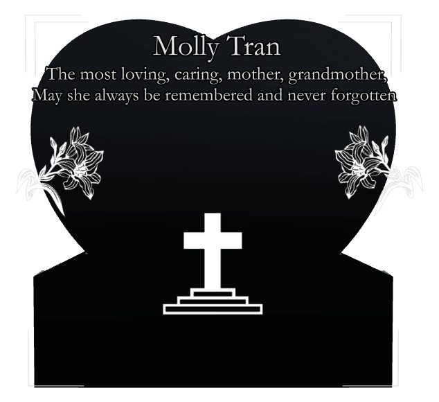 Heart Laser-Etched Black Granite Headstone – cross and flower preview