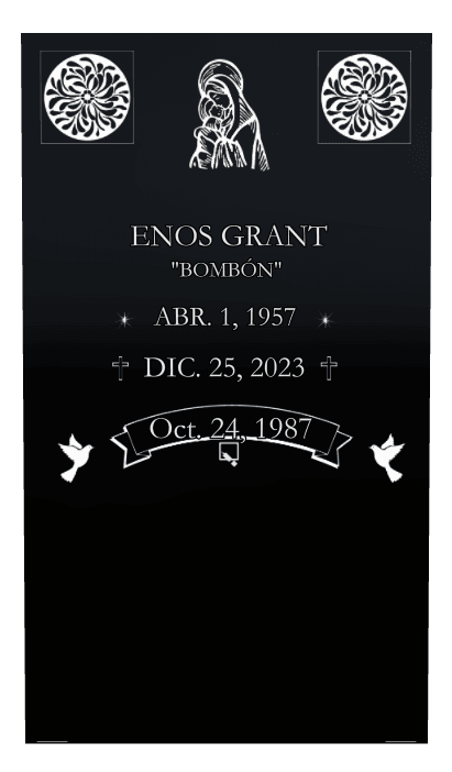 Square Laser-Etched Black Granite Headstone – Cross Dove Headstone preview
