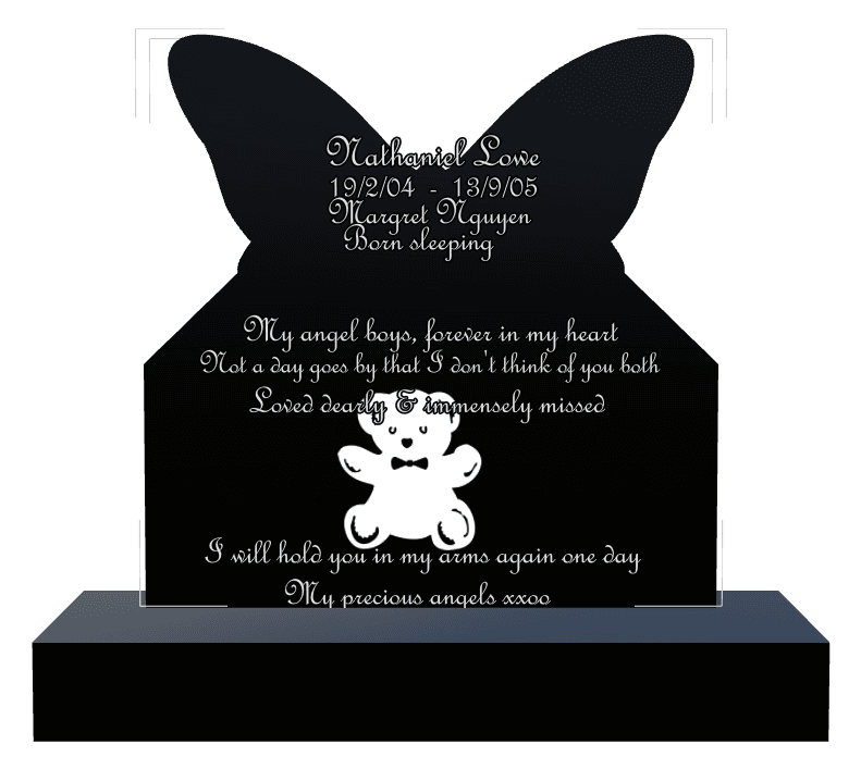 Laser-Etched Black Granite Headstone – Teddy Bear preview