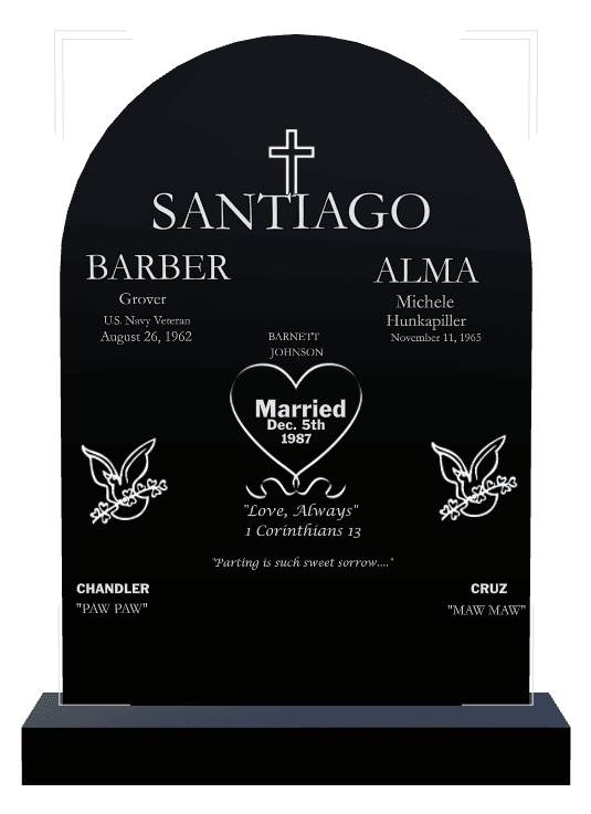 Half Round Laser-Etched Black Granite Headstone – Corinthians preview