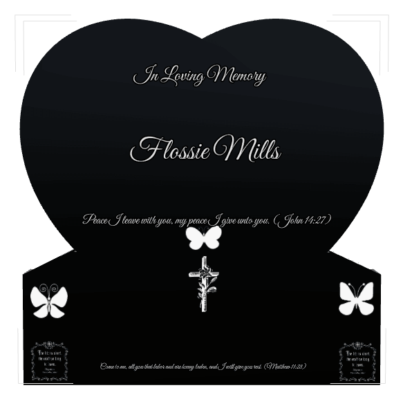 Heart Laser-Etched Black Granite Headstone – butterflies preview