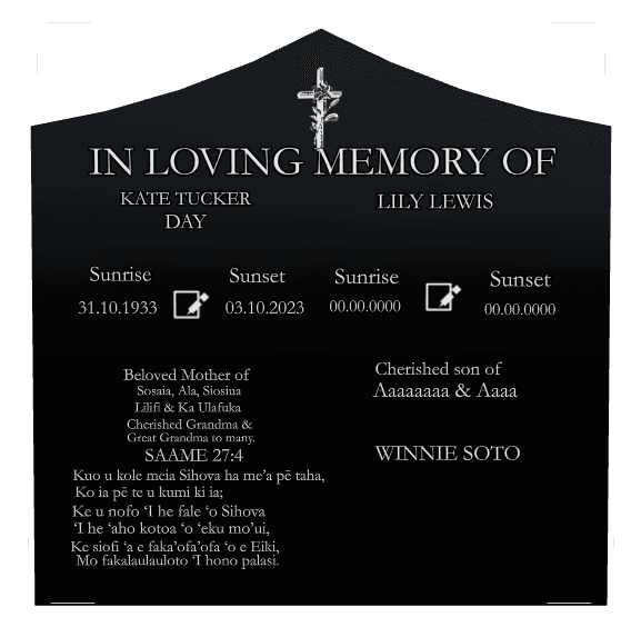 Curved Peak Laser-Etched Black Granite Headstone – In Our Hearts Forever preview
