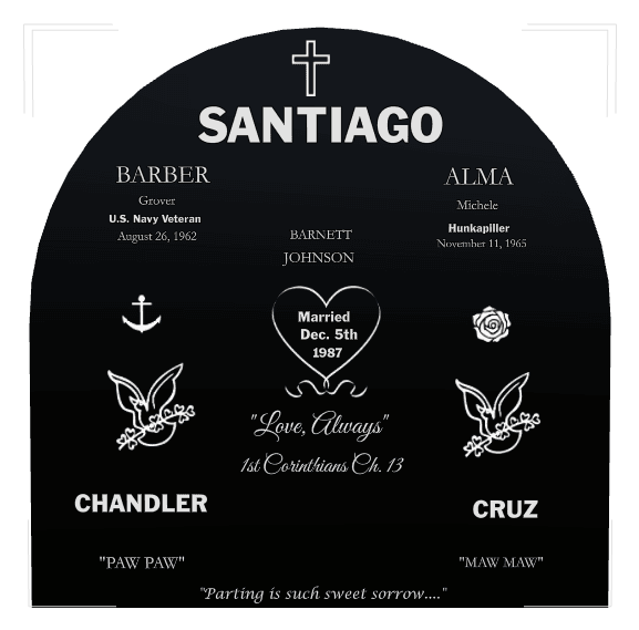 Half Round Laser-Etched Black Granite Headstone – Corinthians preview