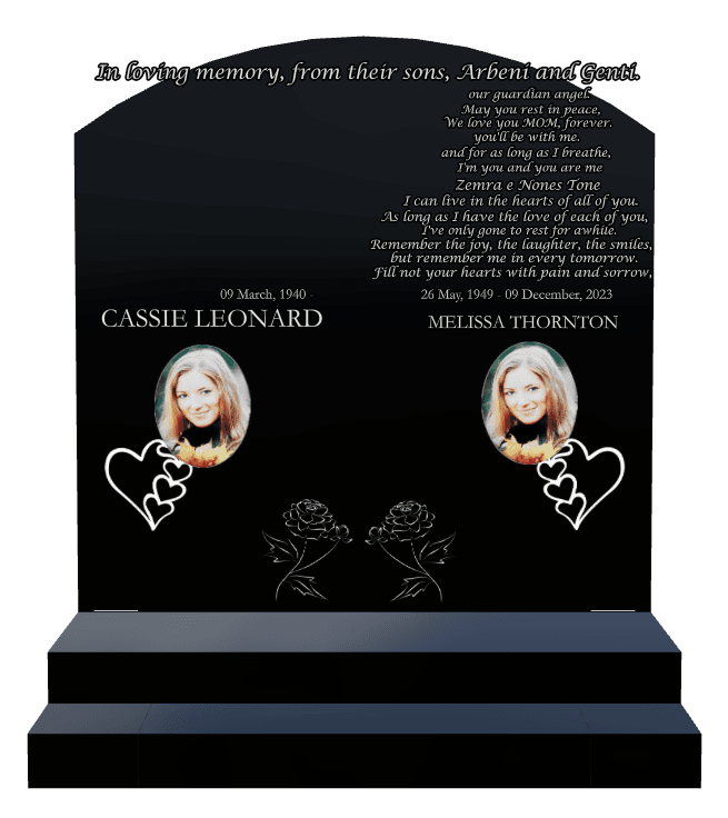 Curved Top Laser-Etched Black Granite Headstone – Rest in Peace preview