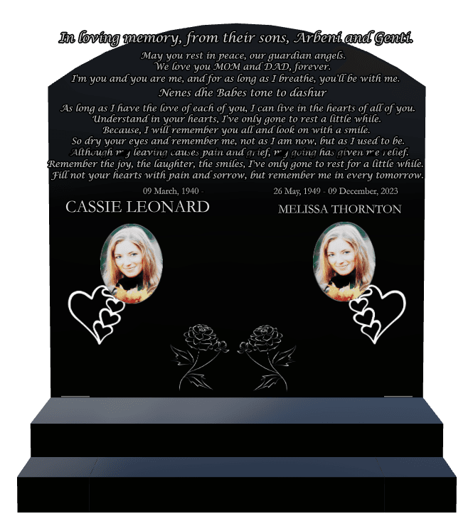 Curved Top Laser-Etched Black Granite Headstone – Rest in Peace preview