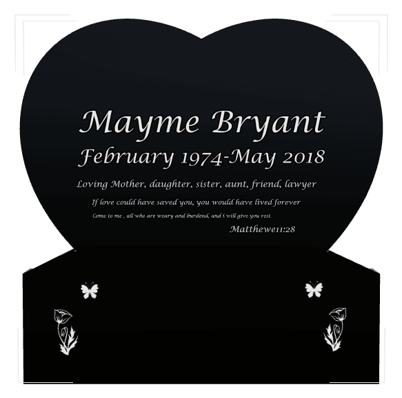 Heart Laser-Etched Black Granite Headstone – butterflies and flower preview