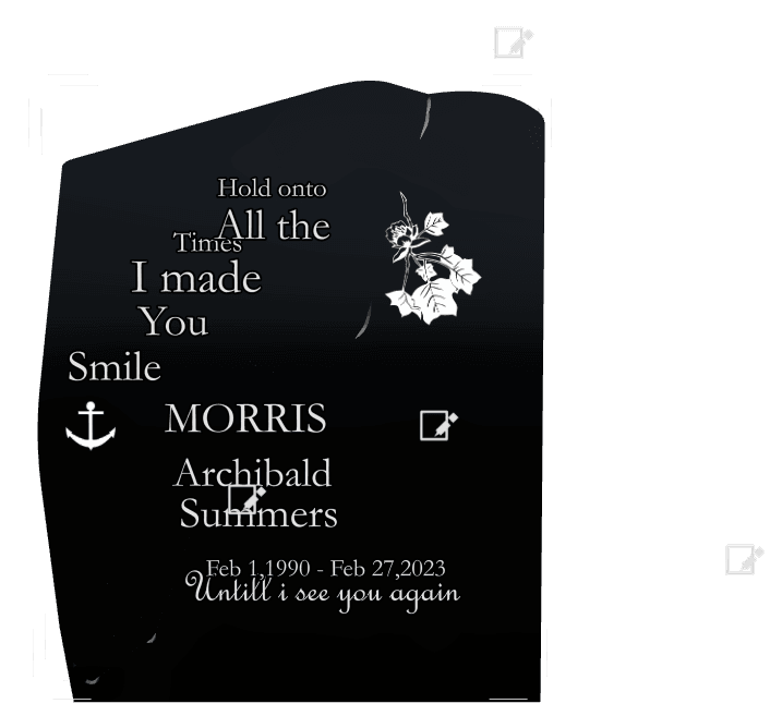 Laser-Etched Black Granite Headstone – Anchor Flower preview