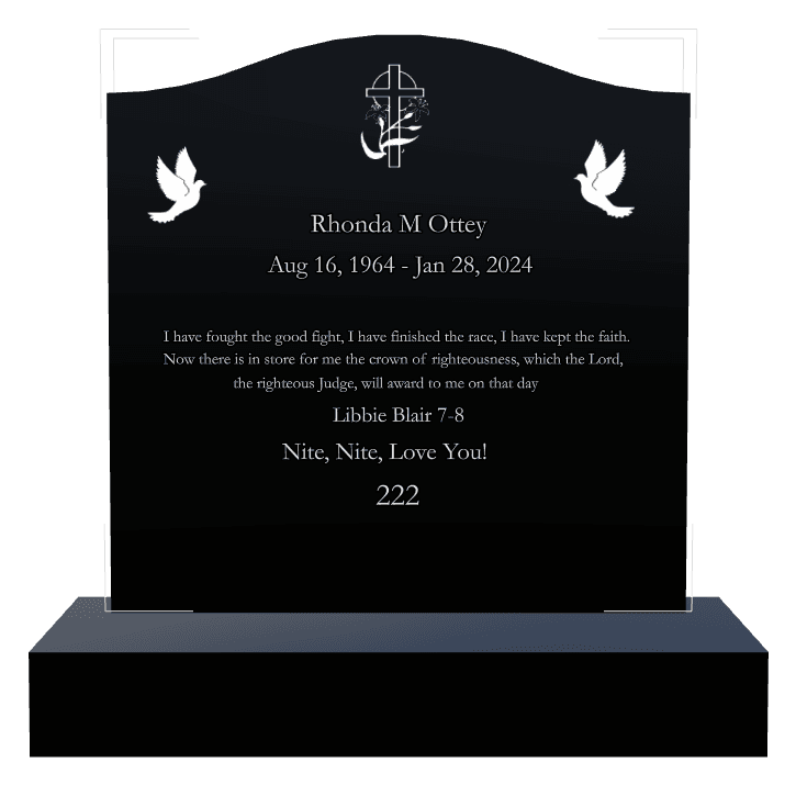 Serpentine Laser-Etched Black Granite Headstone – Fought The Good Fight preview
