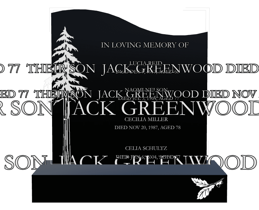 Left Wave Laser-Etched Black Granite Headstone – In Loving Memory preview