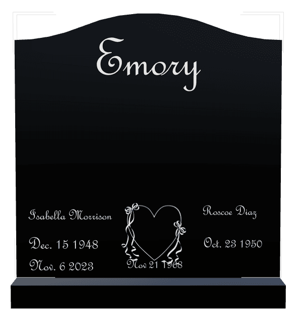 Serpentine Laser-Etched Black Granite Headstone – Hearts Headstone preview