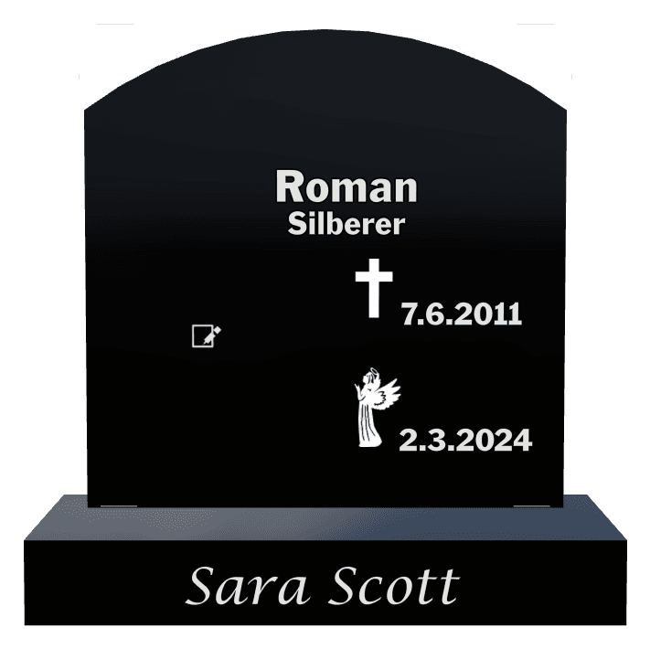Curved Top Laser-Etched Black Granite Headstone – Angel Cross preview