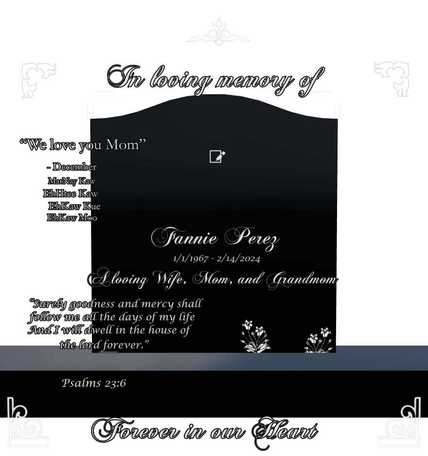 Serpentine Laser-Etched Black Granite Headstone – Surely Goodness And Mercy Shall Follow me preview