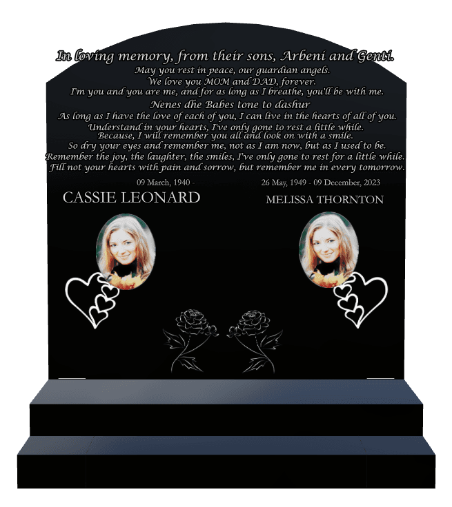 Curved Top Laser-Etched Black Granite Headstone – Rest in Peace preview