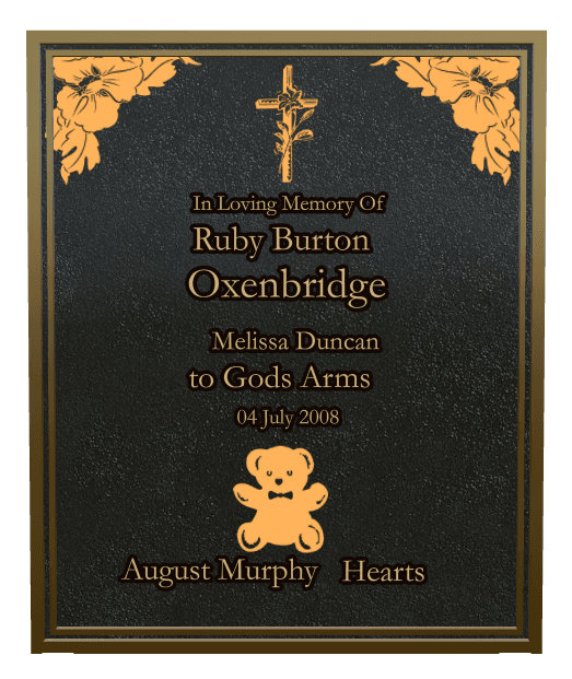 Rectangle (portrait) Bronze Plaque – flower and teddy-bear preview