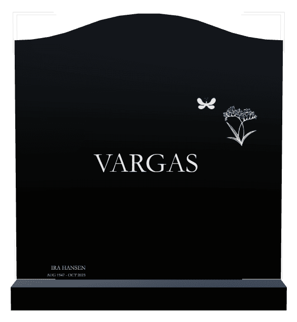 Serpentine Laser-Etched Black Granite Headstone – Butterflies Flower preview