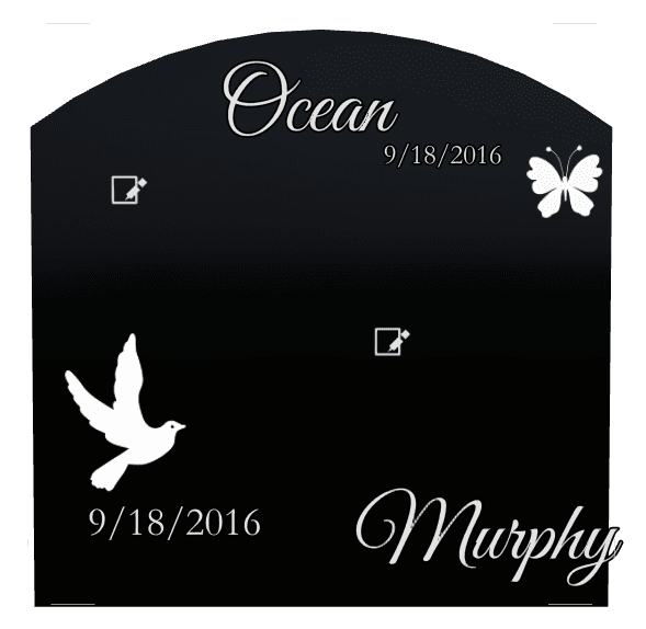 Curved Top Laser-Etched Black Granite Headstone – Butterflies Dove preview