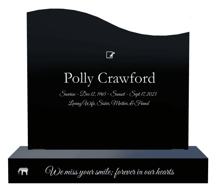Left Wave Laser-Etched Black Granite Headstone – Loving Wife preview