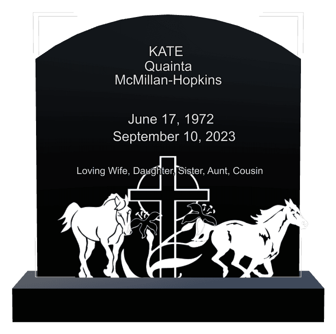 Curved Top Laser-Etched Black Granite Headstone – Loving Wife preview